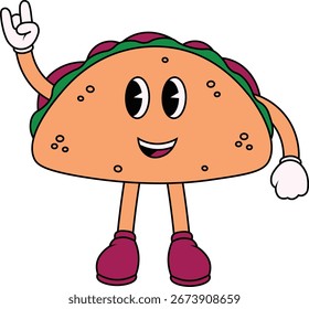 Tacos personagem retro com design bonito. Ilustração de vetor.