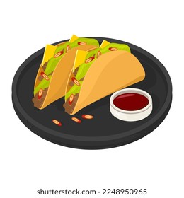 Tacos with sauce on a plate in flat design