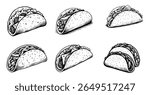 Tacos set, vector engraving style illustration