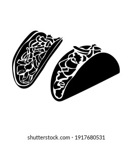 Tacos silhouettes set, fast traditional food top and side view vector illustration