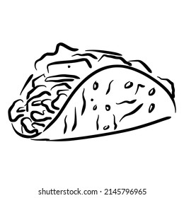 tacos sketch in vintage black line illustration style for restaurant cafe menu