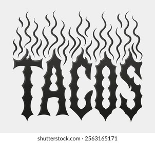 Tacos Spicy flame icon emblem, Grunge fire mexican food taqueria design rock style