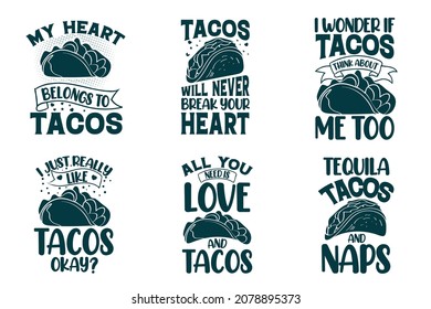 Tacos t shirt design bundle set with 6 tacos graphics