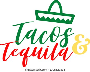 Tacos tequila text vector. Cinco de Mayo quote