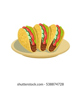 Tacos Traditional Mexican Cuisine Dish Food Item From Cafe Menu Vector Illustration