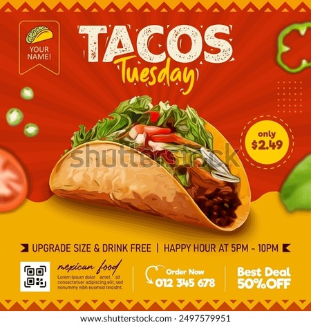 Tacos tuesday Mexican food square web banner social media, flyer and social media banner post template