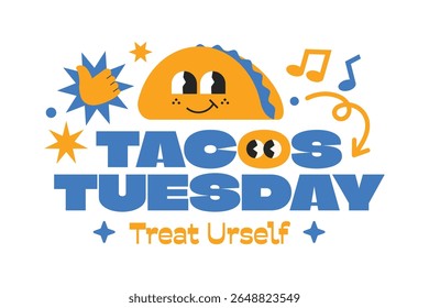 Tacos tuesday typography phrases date in y2k style related to gen z and millenials.