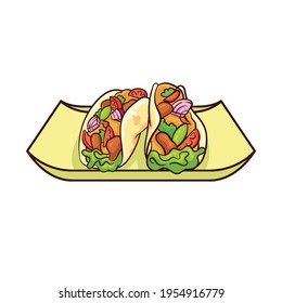 Tacos are a typical Mexican food. Tacos consist of tortilla rolls or folds filled with various dishes inside.