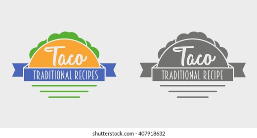 Tacos vector logo design concept. Mexican restaurant or fast food icon. Can be used to design menu, business cards, posters. Monochrome and color vector illustration.