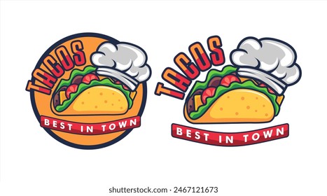 tacos vector logo template 
label sticker emblem for mexican food illustration Food truck business