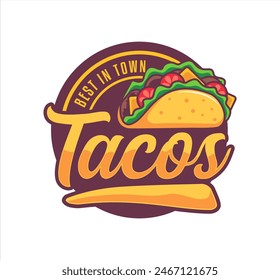 Plantilla de logo de tacos Vector 
etiqueta etiqueta engomada emblema para la ilustración de comida mexicana Food truck business