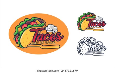 Plantilla de logo de tacos Vector 
etiqueta etiqueta engomada emblema para la ilustración de comida mexicana Food truck business