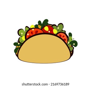 Tacos vegetables, traditional Mexican food, doodle sketch style vector illustration on white background. 