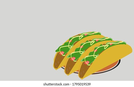 Tacos,mexican street food lunch dinner, Vector illustration Meat dishes Seasoned with choss and tomatoes and cucumber