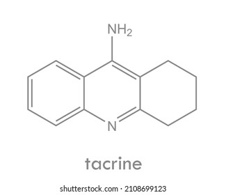 Tacrine structure. Cholinesterase inhibitor drug molecule. Used in treatment of Alzheimer's disease. Chemical formula.