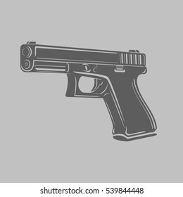 Tactic pistol vector illustration. Modern black/transparrent stylized handgun.