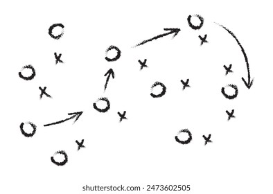 Táctica para el fútbol. Esquema para el entrenamiento del equipo de fútbol Campo de estrategia de fútbol, juego de fútbol táctica deporte Plan contorno stock de Ilustración vectorial	
