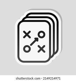 Tactic and strategy for win, simple business icon. Linear sticker, white border and simple shadow on gray background