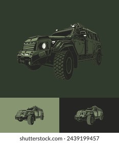 Tactical armored vehicle. Vector illustration in 4 colors