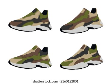 Marcadores tácticos de camuflaje en vectores.El logo de las zapatillas en el vector.Deportivas zapatillas de verano en vector sobre un fondo blanco.