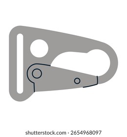 Mosquetón táctico con mecanismo de bloqueo seguro. Ilustración vectorial aislada en el fondo blanco, dibujado a mano, diseño plano