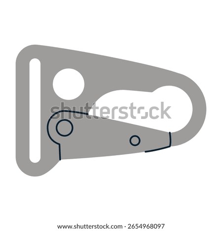 Tactical carabiner with secure locking mechanism. Vector illustration isolated on white background, hand drawn, flat design
