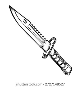 taktischer Dolch, Vektorlinie, handgezeichnete Illustration