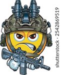 Tactical emoji wearing military helmet and gear patch