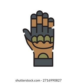 taktische Handschuhe schwarze Linie Symbol. Vektor isoliertes Element.Bearbeitbarer Strich