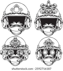 Tactical helmet military black and white premium quality vector illustration 
