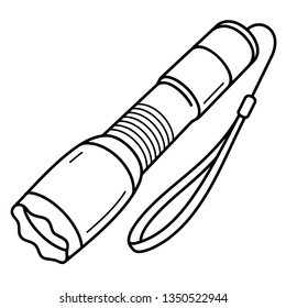 Tactical LED flashlight. Vector outline icon isolated on white background.