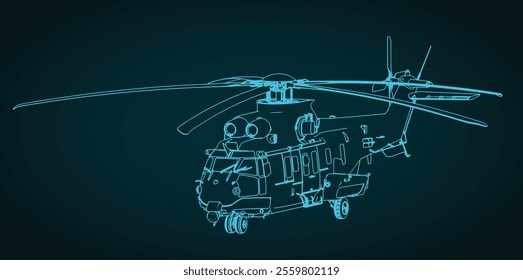 Tactical long-range military transport helicopter illustration