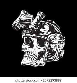 Tactical skull with helmet night vision vector