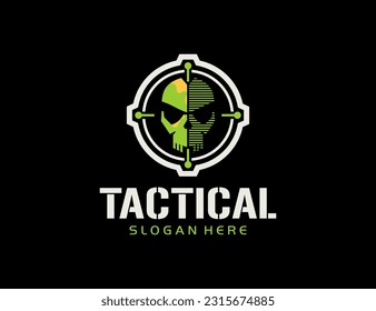 Tactical skull logo design template 