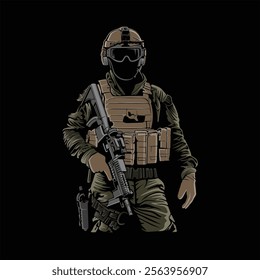 Tactical soldier vector and illustration