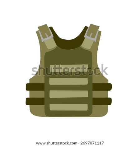 Tactical vest in minimal flat style for combat simulation and training content, perfect for safety modules and tactical learning graphics.