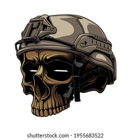 tactical warrior skull and military helmet in white begrouynd