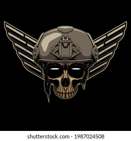 tactical warrior, with a skull object with a helmet, and a wing element on the back