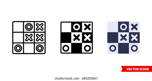 Tactics or Tic-tac-toe icon of 3 types: color, black and white, outline. Isolated vector sign symbol.