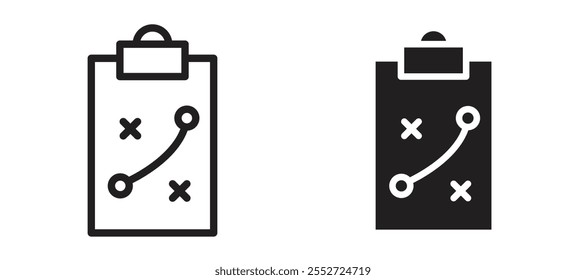 Conjunto de iconos de Vector de tácticas con estilo relleno y delineado en negro.