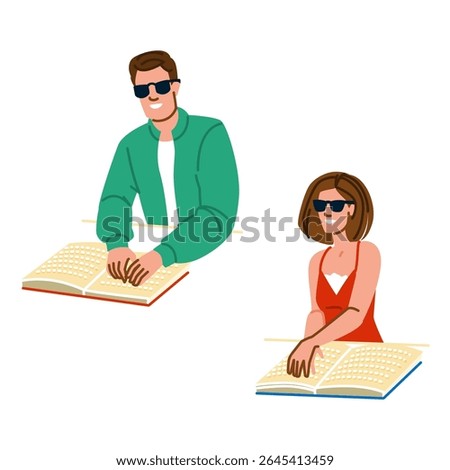 tactile blind reading book braile vector. literacy accessibility, inclusion education, independence communication tactile blind reading book braile character. people flat cartoon illustration