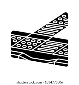Tactile guidance black glyph icon. Tenji blocks. Truncated domes. Detectable warning surfaces. Tactile tiles. City infrastructure. Silhouette symbol on white space. Vector isolated illustration