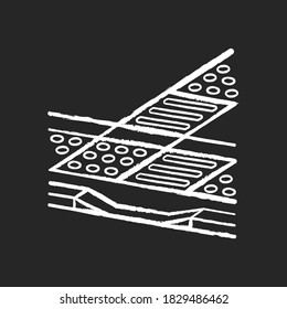 Tactile guidance chalk white icon on black background. Tenji blocks. Truncated domes. Detectable warning surfaces. Tactile tiles. City infrastructure. Isolated vector chalkboard illustration