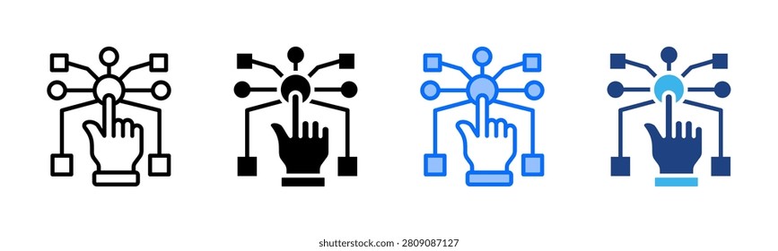 Tactile Interaction icon set multiple style collection