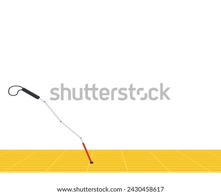 Tactile tiles and stick for blind disabled person. blind's white cane probes , yellow tactile navigation tile. Copy space for text