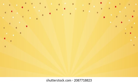 ¡ta-da! Se resquebraja el sol amarillo brillante o dorado con confeti. Radio estilo retro, fondo de banda solar para el ganador, premio, promoción de ventas, concepto de celebración. 