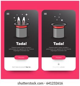 Tada Written on UI Card Design With Magic Hat and Bunny Ears