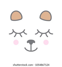 Taddy bear. Cute animal sleeping face. Vector.