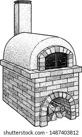 Taditional oven illustration, drawing, engraving, ink, line art, vector