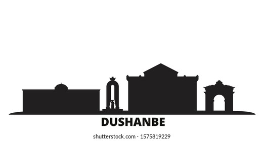 Tadjikistan, Dushanbe city skyline isolated vector illustration. Tadjikistan, Dushanbe travel black cityscape